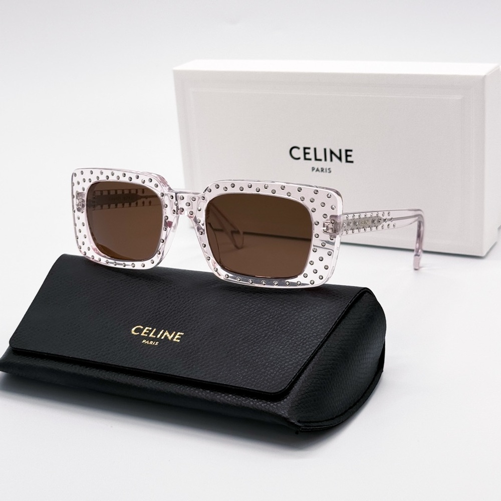 NEW CELINE CL4213IS 27E SUNGLASSES PINK BROWN SQUARE WOMEN CELINE EYEWEAR - Picture 1 of 11